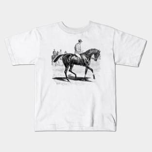 Racing Horse Black & White Vintage Illustration Kids T-Shirt